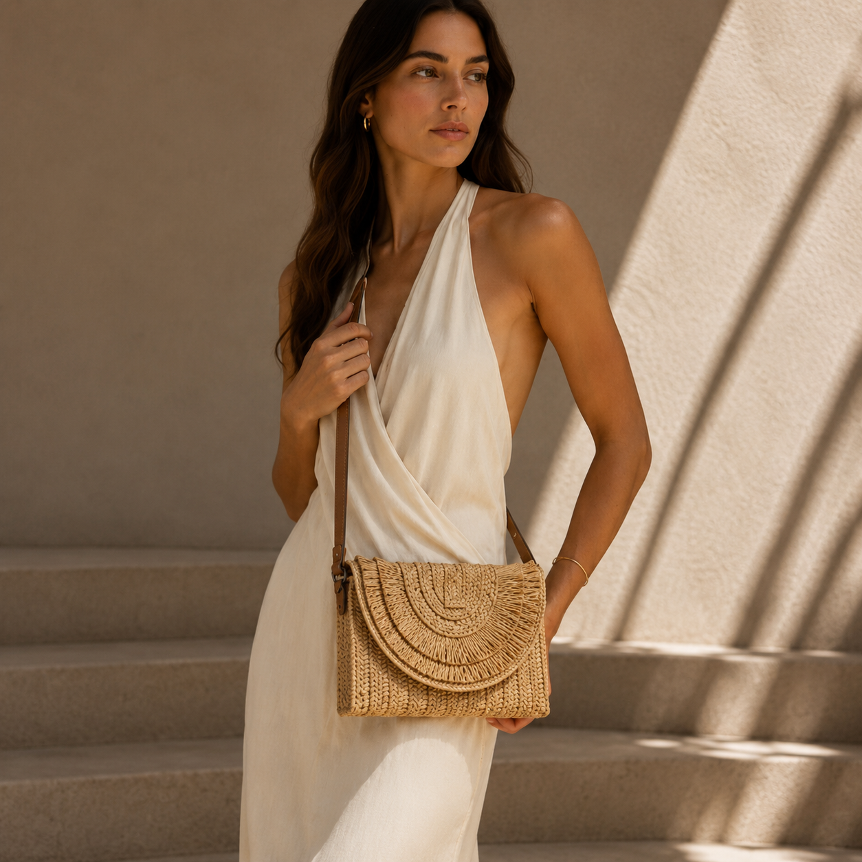 Solenne Raffia Crossbody